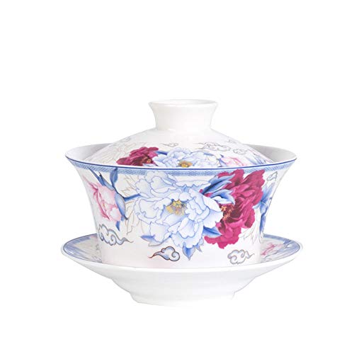 Image of Liang baobao Traditional Gaiwan Tea Set with Lid and Saucer Handmade Ceramic Tea Cup Flower Porcelain Teacups 10oz