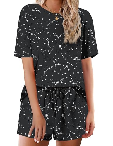 Image of Ekouaer Cotton Pajamas Set for Womens Soft Short Sleeve Lounge Set Shorts Sleepwear Set 2 Piece Pjs Sets