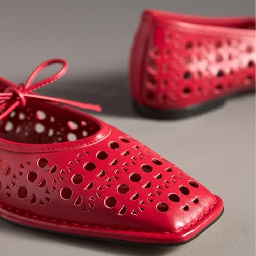 Image of Ballet Flats for Women Lace Up Bow Square Toe Mary Janes Cute Ballerina Shoes Slip On Comfortable Elegant Dress Shoes