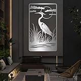 Arte de Pared de Garza Azul Plateada de Metal, Elegante decoración de Pared de pájaro costero de Metal, Escultura Moderna de Garza para Sala de Estar, Dormitorio, Pasillo y escaleras, Deco