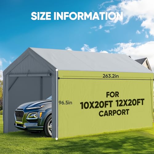 Image of ADVANCE OUTDOOR Carport Replacement Sidewall 10 /12x20 ft, Heavy Duty Waterproof & UV Protected, Easy Installation with Ball Bungees, Gray, One Sidewall Only