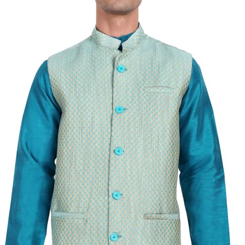 Image of Amazon Brand - Anarva Silk Blend Men's Kurta & Pant With Nehru Jacket Wedding Waistcoat