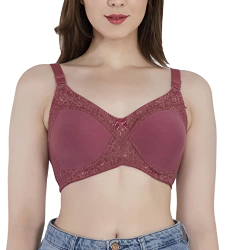 Image of Women's Seamless Padded Bra | Full Coverage | Cotton Stretch Fabric and Nylon Lace | Broad Adjustable Straps