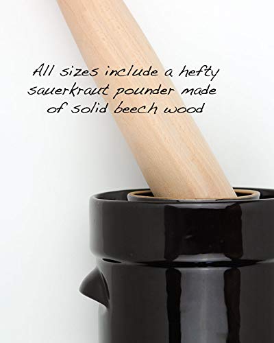 Humble House SAUERKROCK Fermentation Crock with Glazed Weights and Cabbage Tamper - 5 Liter (1.3 Gallon) German-Style Water Sealed Jar in Natural White for Fermenting Sauerkaut, Kimchi, Pickles