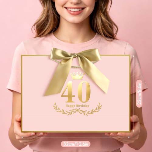 Image of JMANNI Pink Gold 40th Birthday Gift Bag with Card and Tissue Paper, 12.6 inchx8.66 inchx3.9 inch Elegant Present Bag for Adults, 40 Year Old Birthday Keepsake Party Supplies