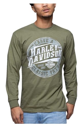 Harley-Davidson Men's Carved Long Sleeve Crew-Neck Shirt, Military