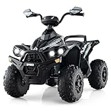 RELAX4LIFE Quad Eléctrico para Niños de 3-8 Años 12V con Velocidad Ajustable 2,2-4,3km/h, Faro LED, Bocina, Música, Pedal, Avance y Retroceso, Coche Eléctrico para Niños, Carga 35kg (Negro)