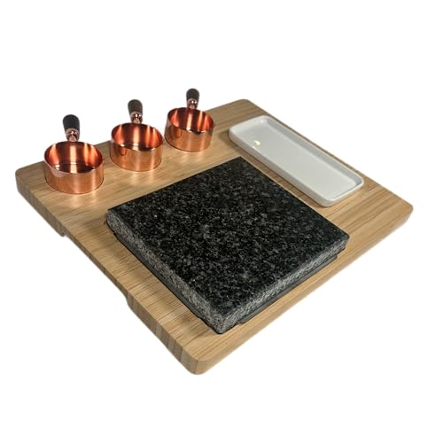 Natural Light Granite Stone Cooking Slab for Steak, BBQ & Hibachi, Bamboo Stone Griddle Set for Indoor Cooking