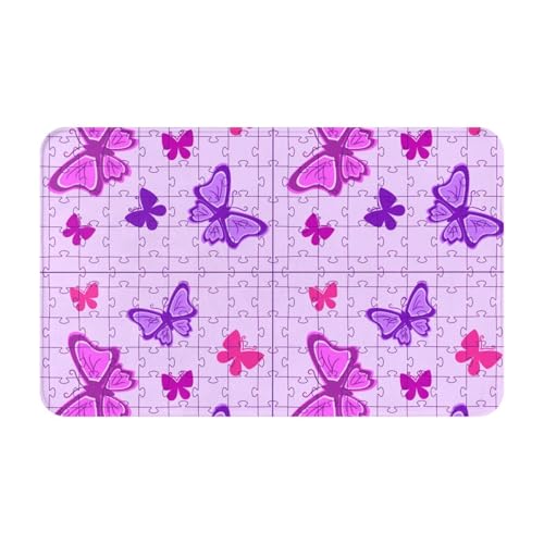 TZTTZT Tappeti da bagno 76 x 50 cm, tappetino da bagno assorbente, antiscivolo, lavabile in lavatrice, motivo: farfalle rosa viola, tappetino da bagno per doccia