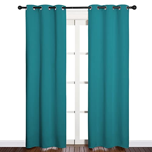 Image of NICETOWN Room Darkening Curtains 84 inch Length 2 Panels, Thermal Insulated Grommet Blackout Curtains for Modern Casual Elegant Bedroom Kids Room Theme Decoration (Peacock Teal, 2 Pieces, W34)