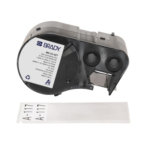 Image of Brady Authentic (M5-33-427) Self-Laminating Vinyl Wrap Around Labels 4 inch H x 1.5 inch W Black on White, Clear, 70 Labels. for use with the BMP51 and M511 Label Printers