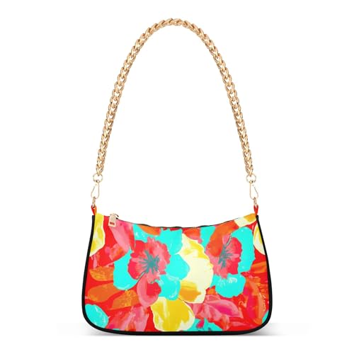 Watercolor Red Flowers Blue Party Dressy Purse Hobo Women Designer Handbags Painting Aesthetic Shoulder Bag Zipper Closure