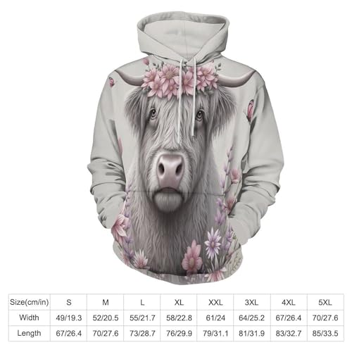 Pullover Imprimé 3D Motif Vache Sweat à Capuche Confortable Anti-Pilling