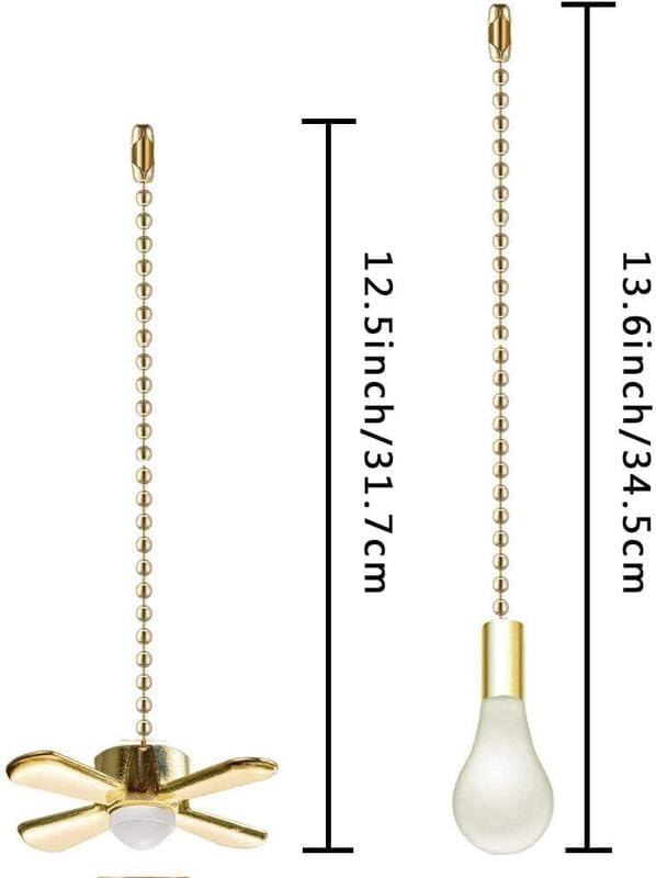 13.6 Inches Ceiling Fan Pull Chain, Ornaments Pull Chain Set For Ceiling Light,Lamp,Fixture(Gold)