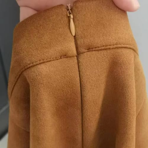 Womens High Waist Suede Fall Skirt Side Split Bodycon Short Zipper A Line Corduroy Mini Skirt for Women3
