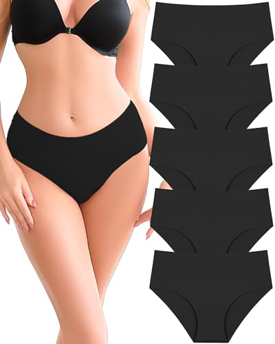 Image of UNDER THE SEA Seamless Underwear for Women Plus Size Mid Rise Lingerie Brief Sexy No Show Panties Womens Cheeky 5 Pack XS-3XL