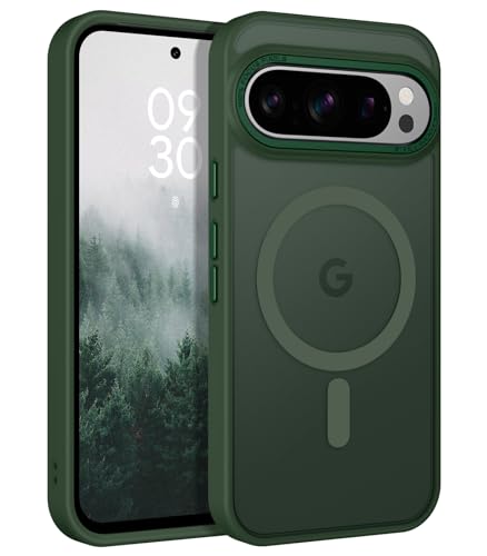 BENTOBEN for Google Pixel 9 Pro Case, Strong Magnetic Translucent Matte Frosted Case [Compatible with MagSafe] Slim Shockproof Women Men Protective Phone Cover for Google Pixel 9 Pro 6.3", Dark Green