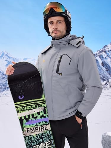 Image of WULFUL Men's Ski Jackets Warm Winter Snow Windbreaker Resistant Snowboard Fleece Coat Mountain Waterproof Parka with Hood