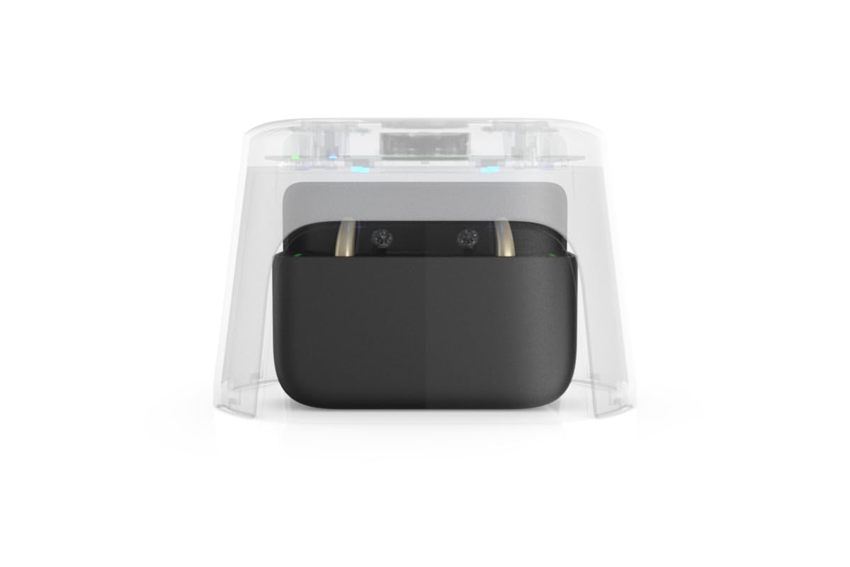 flow-med dry-cap UV 4 - Deumidificatore Apparecchi Acustici - Ricarica, Disinfezione e Asciugatura Simultanee - Per ogni Apparecchio Acustico - 4 LED UV-C - Ventola e Calore - Sensore SMART