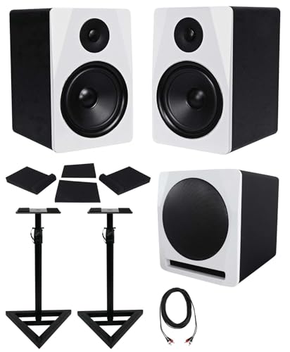 (2) Rockville APM8W 8" Powered Studio Monitors+Active 10" Subwoofer+Stands+Pads