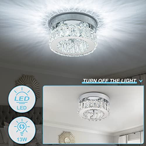 Mini Modern Crystal Chandeliers Flush Mount Ceiling Light Fixture Led Mini Chandeliers With Crystals Hallway Light Bedroom Chandelier For Bathroom Kitchen Office #TOP1