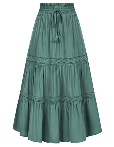 SCARLET DARKNESS Falda larga para mujer Renacimiento de cintura alta medieval con cordón, verde claro, XXL