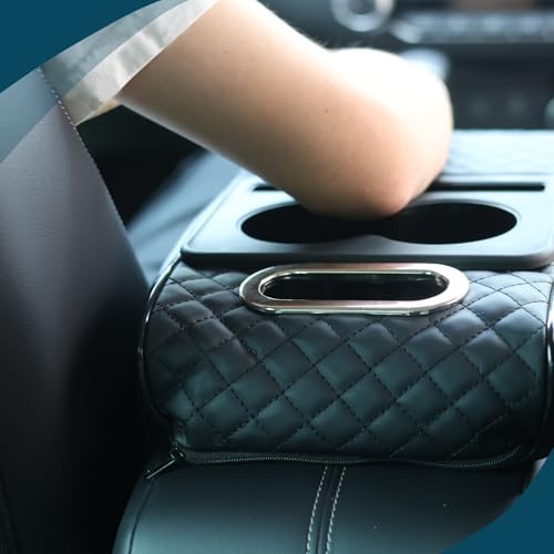 NYXXZ 5-in-1 Car Center Console Cover, Car Armrest Cushion with 2 Storage Bags Cup Holder, Tissue Box Slot, Phone Slot, Waterproof Leather arm Rest Protector Cushion, car Accessories (B) - Thumbnail 6