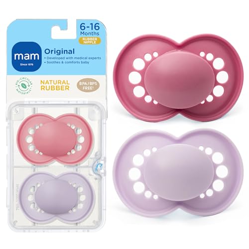 MAM Original Matte Baby Pacifier 6-16 Mths, Natural Latex Nipple, 2 Pk | BPA-Free, Easy To Clean, Developed With Medical Experts, With Sterilizer Case, Made In Europe