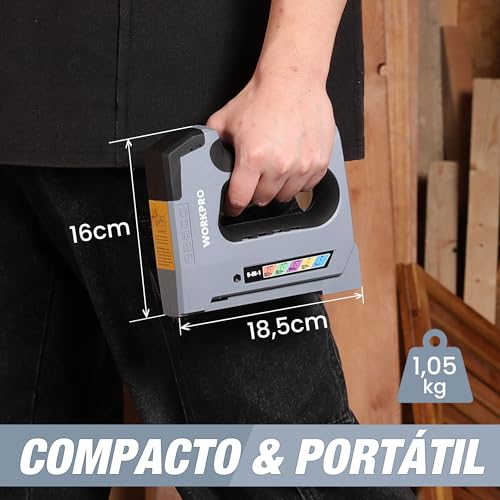 Miniatura 8 de Workpro Grapadora Inalámbrica, Pistola De Grapas A Batería 3,6 V, Grapadora Multifunción 5 En 1, Compatible Con Clavos Y Grapas Tipo 140, 53, 8, 9, T20, Ideal Para Decoración Y Bricolaje