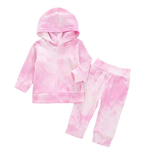 Toddler Baby Girl Boy Tie Dye Long Sleeve Sweatshirt Hoodie Tops Pants Velvet Fall Winter Tracksuit Outfit Set (Pink, 9-12 M)