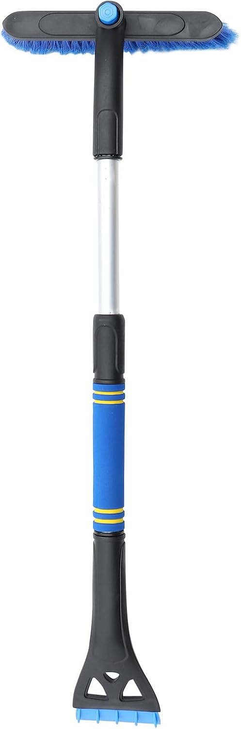 FUOYLOO 3-in-1 Extendable Snow Scraper and Ice Brush for Car Windshield Portable Snow Removal Tool with Telescopic Handle Blue Cleaning Scraper for Winter Automotive Use