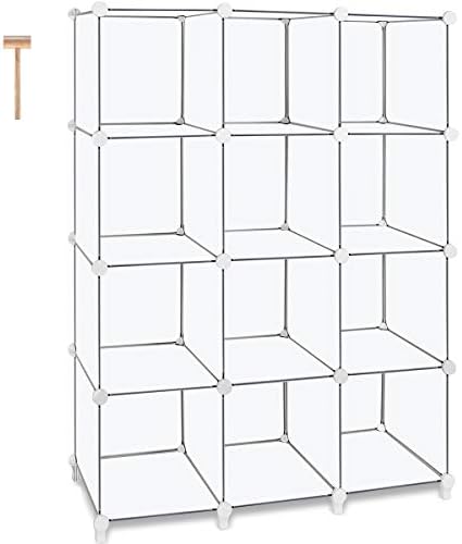TomCare Cube Storage Organizer 12-Cube Closet Organizer and Storage Shelves DIY Storage Cube Organizer Cabinet Modular Book Shelf Plastic Shelving for Bedroom Living Room Office, Clear White