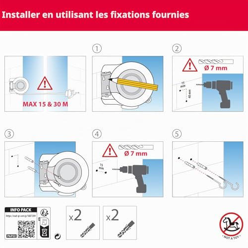Metaltex Séchoir Mural Rétractable, Blanc, 30M d'étendage (15m x 2) – vue 4