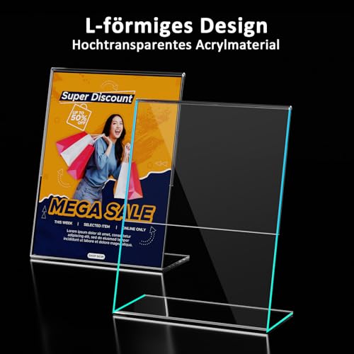Viymgit 4 Stück Aufsteller DIN A4, glasklarer L-Ständer Hochformat Acryl A4 Werbeaufsteller, Tischaufsteller für Werbung, Speisekarte, Hinweisschild