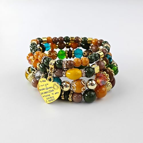 4Pcs Bohemian Stackable Bead Bracelets Bohemian Style Multilayered Stretch String-of-Beads Bracelets Boho Multicolor Jewelry Gift for Women
