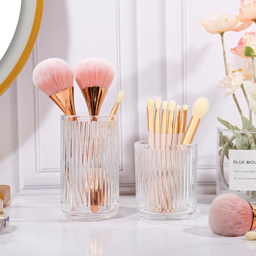 Image of DASITON Makeup Brush Holder Organizer, Crystal Glass Makeup Brushes Storage Holder, Vintage Make Up Brush Cup for Vanity, Pen Pencil Holder for Desk, Toothbrush Holders for Bathroom (Clear S)