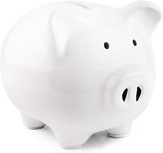 Pink Piggy Bank,Ceramic Money Piggy Bank Kids (White)