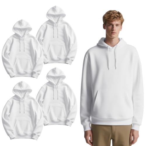 AiDiYGECO 4 Pack sublimation hoodies White Sweatshirt Men's 100% Polyester Hoodie for Sublimation Custom Printing (2XL)