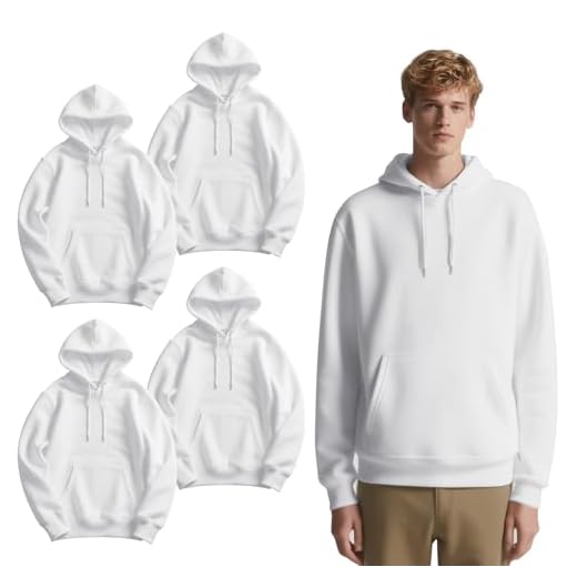 AiDiYGECO 4 Pack sublimation hoodies White Sweatshirt Men's 100% Polyester Hoodie for Sublimation Custom Printing (2XL)