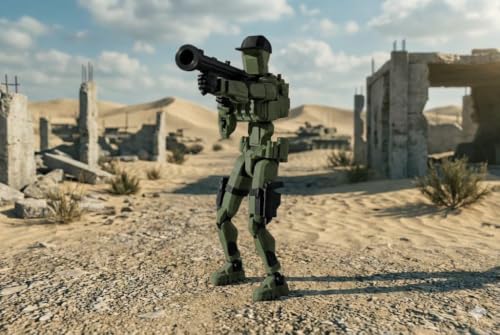 Image of Military Soldier Dummy 13 Robot Action Figure with Weapons, 5.25 Inch, Articulated Joints, Plastic, Modern Robot Theme (Army Green)
