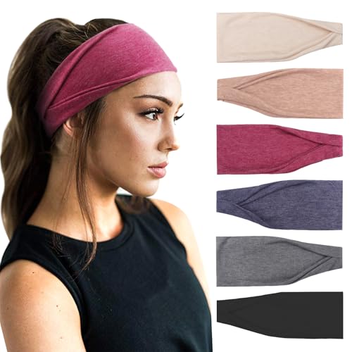 Image of DRESHOW 6 Pack Yoga Sports Headbands for Women Elastic Non-Slip Headbands Running Workout Hair Bands