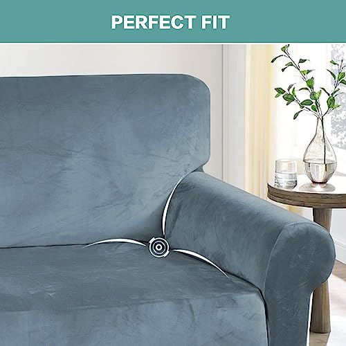 Turquoize TQYHRLTSLIPCOVER-3-STONEBLUE Velvet Couch Covers Sofa Covers For 3 Cushion Couch Stretch Sofa Slipcovers thumb #3