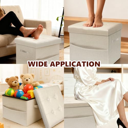 Image of ALASDO Storage Ottoman Footrest Stool Small Ottoman with Storage Foldable Ottomans Foot Rest Footstool Bench for Living Room 17x13x13inches Beige
