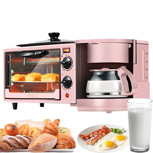 Breakfast Maker Station with Mini Toaster, Electric Oven, Coffee Maker, Frying Pan & Egg Sandwich Maker - 3 In 1 Multifunctional Appliance for Kitchen
