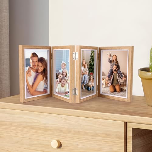 Marco de fotos para 4 fotos de 10 x 15 cm, plegable, marco de fotos de madera MDF, marco de fotos múltiple 3D para rellenar para colocación vertical en el escritorio