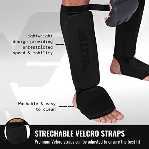 Muay Thai Mma Kickboxing Shin Guards, Elite Sports Instep Guard Sparring Protective Leg Shin Kick Pads For Kids And Adults (S-M, Black/Black) #TOP2