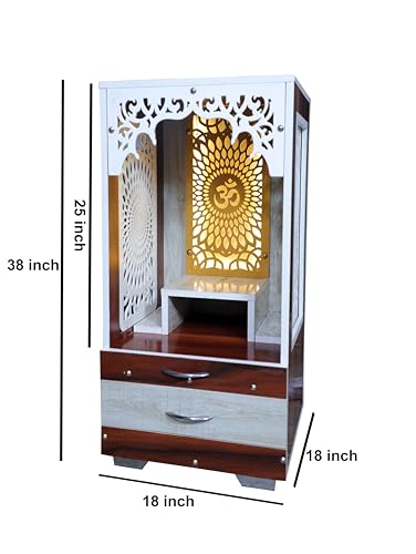 Image of Engineered Wood Temple for Home | Corian Design Wooden Pooja Mandir | Dev Ghar Pooja Ghar | Spacious Wooden Temple Unit (Brown, LxWxH-18x18x38 Inch)