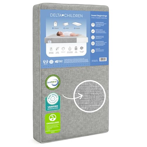 Image of Delta Children Sweet Beginnings Dual Sided Baby Crib Mattress and Toddler Mattress, GREENGUARD Gold and CertiPUR-US Certified, Firm Plant-Based Foam, Waterproof, 5 Year Warranty, Made in USA