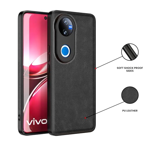 Image of Kapa Tux Leather Back Cover for Vivo T4R / V50 / V50E 5G | Slim Shockproof Camera Protection Bumper Case (Black)