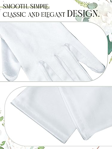 Image of Sumind 4 Pairs Women Short Satin Gloves White Wedding Party Wrist Length Gown Opera Gloves